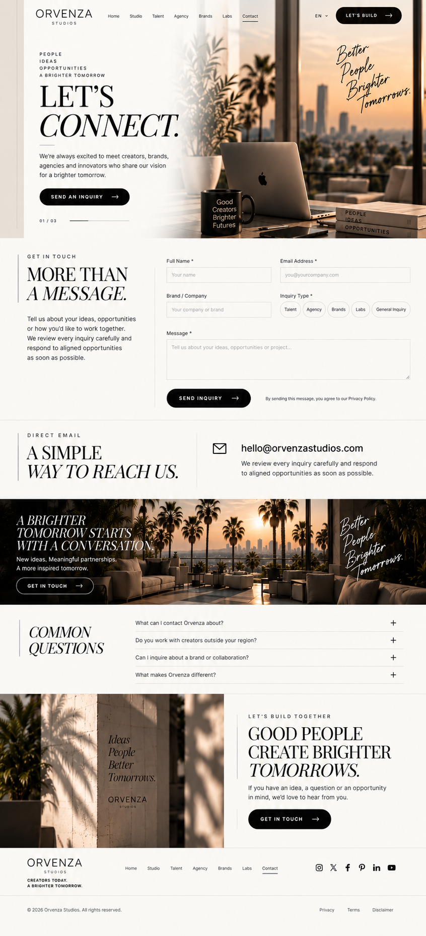 Contact — Orvenza Studios canonical mockup